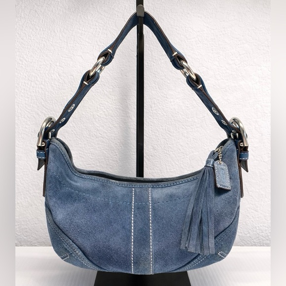 Coach SoHo Hobo Shoulder Bag Blue Suede w/fringe tassel Vintage 2005 style #8A14 - Picture 2 of 14